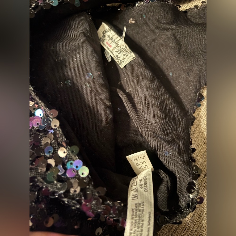 Free People Big Night petrol black iridescent sequin embellished crop top XS - Picture 5 of 5